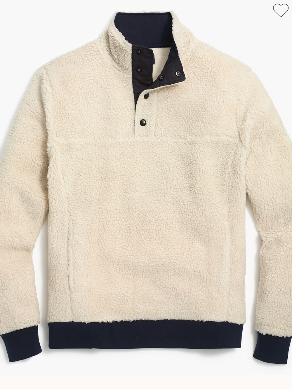 J. Crew Men’s Cream Sherpa Zip-Style Pullover with Navy Trim